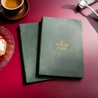 Protège-menu en cuir classique personnalisé pour la restauration, imprimé en typographie, couleurs variées, à feuilles mobiles