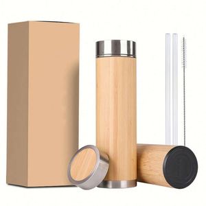 Bouteille isotherme en acier inoxydable et bambou de 350 ml, 450 ml, 500 ml, thermos à vide - Product Image 4