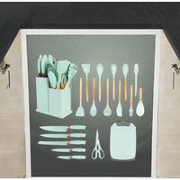Ensemble de 19 ustensiles de cuisine en silicone durable avec manche en bois, antiadhésifs, cuillère à soupe, lavables au lave-vaisselle, avec boîte de rangement