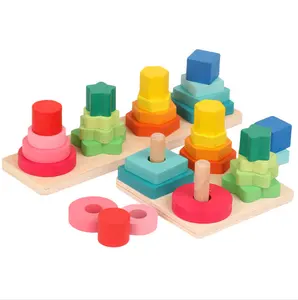 Macaron renk çocuklar eğitim ahşap bloklar sıralama sütun bulmaca kurulu yürümeye başlayan ahşap oyuncaklar