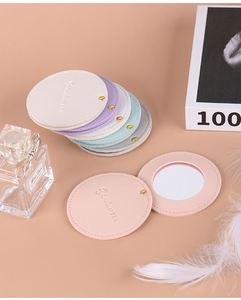 Wholesale Portable Customizable LOGO PU Round Leather <b>Makeup</b> Mirrowith Logo for Small Gift - Product Image 2