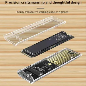 TISHRIC M.2 SSD Case NVME PCIe NGFF SATA Protocolo dual USB Tipo C Caja de disco duro externa transparente