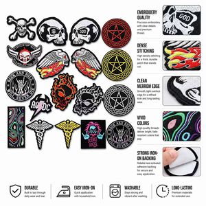 Patchs brodés thermocollants ou à coudre, style Rock Goth, avec motifs Crâne, Pentagramme, Caducée, Flamboyants, Rock & Roll, Science, Occulte, en fer. - Product Image 5