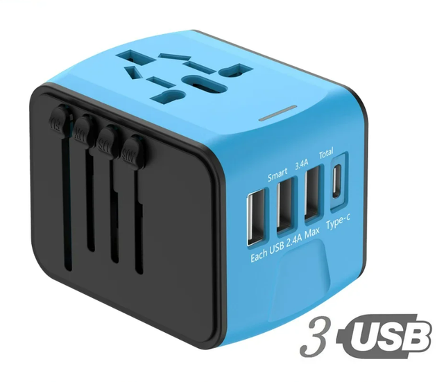 Universal Travel Adapter EU Plug 3USB Type-C Wall Charger for Laptop with 51W Power Worldwide Use