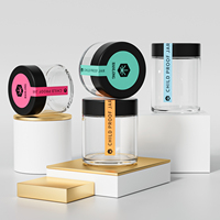 Emballage personnalisé imprimé, pots en verre à parois droites de 1 oz, 2 oz, 3 oz, 4 oz, pots en verre anti-odeur, pots en verre résistants aux enfants avec couvercle noir CR