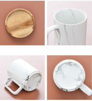 Ensemble de tasses à café en céramique pour couple, motif marbre, 450 ml, avec logo personnalisé, couvercle en bois, emballage cadeau pour mariage