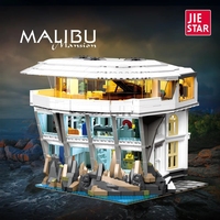 Jie Star 58280 2026 NUEVO Modelo de Arquitectura con Luz de la Calle Malibu, Juguetes de Construcción para Niños, Regalos, Sets de Bloques de Construcción