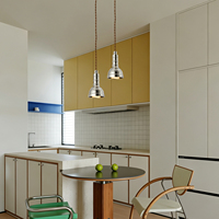 Lustre LED industriel finition chrome poli, cordon en tissu tressé, luminaire pour îlot de cuisine, salle à manger, bar, décoration, luminaire suspendu