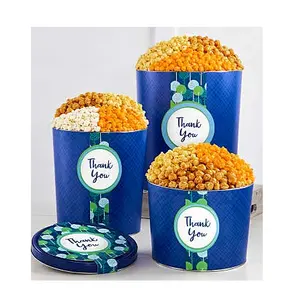 Oem individuell bedruckte Lebensmittel qualität große leere Popcorn Dosen Eimer Weihnachten Metall Popcorn Dose