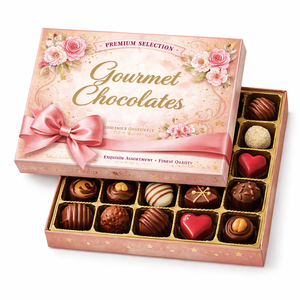 Boîte cadeau de luxe en carton rigide recyclable, finition brillante/mate, personnalisable, pour en-cas délicieux, chocolat doré - Product Image 1