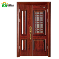 Puerta principal de acero con diseño de una puerta y media, nuevo estilo, con cristal de seguridad