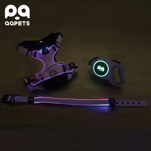 QQPETS Luxury LED Light-Up 3 piezas <span class=keywords><strong>Collar</strong></span> de perro Correa Arnés Set Custom Night Pet Walks Estilo de moda Transpirable Nylon Goma - Product Image 2