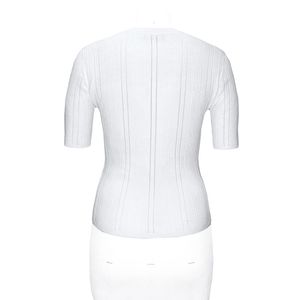 Sexy Women's Chest Cutout Rib Knit Short Sleeve <b>Crop</b> Pullover <b>Sweater</b> O-Neck Minimalist Style All Seasons <b>White</b> - Product Image 2