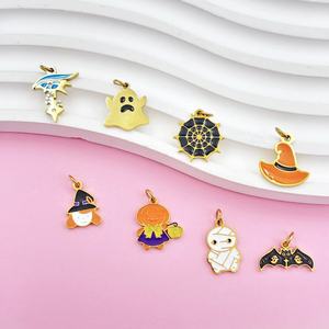 Accesorios de colgante de acero inoxidable DIY de Halloween estilo europeo-americano: divertidos fantasmas, calabazas, calaveras, brujas, chapados en oro. - Product Image 4