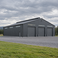 Atelier à structure en acier à portée libre, entrepôt métallique à ossature portique résistant aux intempéries, garage, bâtiment industriel