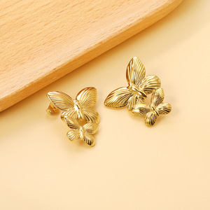 Butterfly <b>Titanium</b> Steel <b>Stud</b> Earrings Gold Color For Women Party Fashion Jewelry - Product Image 3