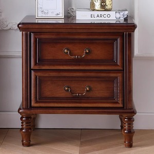 Mesita <span class=keywords><strong>de</strong></span> <span class=keywords><strong>Noche</strong></span> <span class=keywords><strong>de</strong></span> Estilo Americano, <span class=keywords><strong>de</strong></span> Madera Maciza Tallada, con Tiradores <span class=keywords><strong>de</strong></span> Latón Antiguo, 2 Cajones para Almacenamiento, Adecuada para Dormitorios - Product Image 3