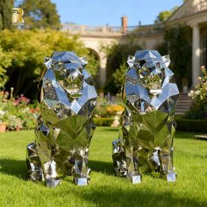 RELONG Modern yaşam boyutu soyut paslanmaz çelik geometrik aslan heykeli heykel açık Park bahçe çim için - Product Image 2