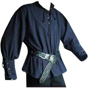 Baige Mens Medieval Lace up Costume Mercenary Scottish Wide Cuff Shirt Renaissance Viking Top - Product Image 3