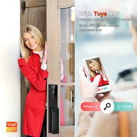 Serrure de porte intelligente avec caméra intégrée et carte mémoire, en alliage d'aluminium pour porte en acier, avec lecteur d'empreintes digitales et visionneuse numérique 3D Tuya WiFi