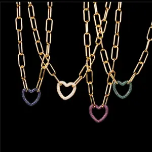 charmzeal hot sale 18k solid rectangle chain heart charm diy necklace choker jewelry of the day