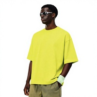 T-shirt décontracté homme printemps/été 2022, coupe ample, manches courtes, couleur unie, tissu tricoté 100 % coton épais, anti-boulochage