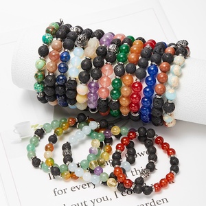 Bracelet de perles de pierre de lave noire extensible en vrac, <span class=keywords><strong>prix</strong></span> d'usine, 7 chakras, pierre précieuse, cristal, quartz, diffuseur, bracelet à breloques - Product Image 4