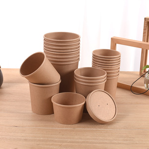 Container Soup Paper Disposable Food Packing Box Container Salad Bowls Custom Printing Soup Kraft Paper Bowls With Lid
