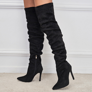 Elastic Knee <b>Boots</b> 2022 Autumn New European and American Pointed Suede High Tube Black Zipper Stiletto High Heel Women's <b>Boots</b> - Product Image 4