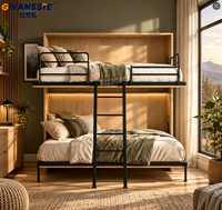 Lit superposé horizontal avec panneau en mélamine et bureau/bibliothèque intégrés, design moderne pour petit appartement/bureau