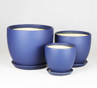 Fournisseur de jardin Lot de 3 pots de fleurs modernes en céramique de couleur blanche solide avec soucoupe