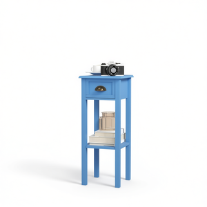 Modern Wood <b>Side</b> Table With Drawer Living Room Furniture Blue Color - Product Image 1