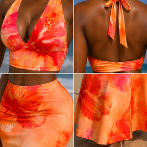 Maillot de bain monokini à imprimé floral, ensemble de plage deux pièces, col en V profond, taille haute, string pour femme - Product Image 4