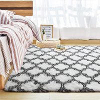 Grand tapis d'intérieur en peluche beige, tapis moelleux à poils longs, fabriqué à la machine, tapis moelleux pour salon