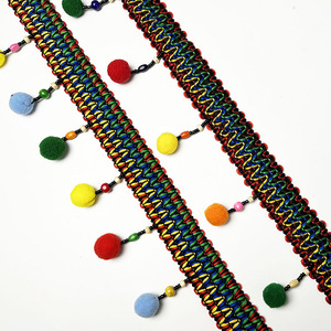 Mousse en <span class=keywords><strong>coton</strong></span> colorée, 2 pièces de 7 cm de largeur, fait à la main, frange Pom, dentelle avec perles en bois, boules poilues pour écharpe, textile de maison - Product Image 1