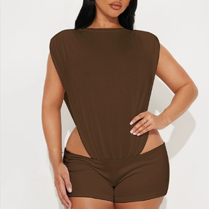 Elegante Europeanstyle Crossover Double Side Hollow Jumpsuit & Tight Fitness Shorts Conjunto de dos piezas para mujeres - Product Image 4