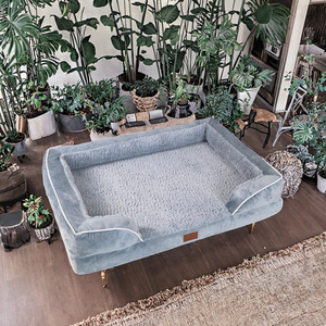 Cama ortopédica de terciopelo gris oscuro personalizada para perros cama mediana-grande para mascotas de espuma viscoelástica moda moderna para viajes al aire libre cama rectangular - Product Image 3