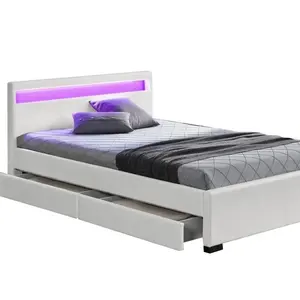 Garde-lit LED en cuir Pu matelassé, rangement de lit, double taille, avec 2 tiroirs