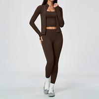 Vêtements de sport sans couture pour femmes, ensemble de yoga 3 pièces avec leggings taille haute, veste zippée et pantalon, vêtements de sport actifs