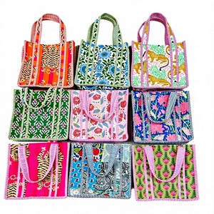 Floral Cotton Quilted Tote <b>Bag</b> for Women Striped Handle Shoulder Handbag Shopping Travel Everyday Carry Market <b>Beach</b> Style <b>Large</b> - Product Image 1