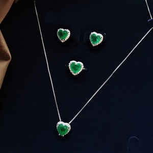 Hot Style Exquisite Jewelry Eco-friendly Copper Silver Plated Heart Cut Green Cubic Zirconia Heart Jewelry Set for Women - Product Image 4