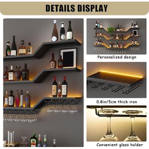 Portabottiglie da Parete 180cm Moderno con LED, Scaffale Galleggiante a 3 Ripiani con Portabicchieri, Grande Mensola per Liquori da Appendere - Product Image 6