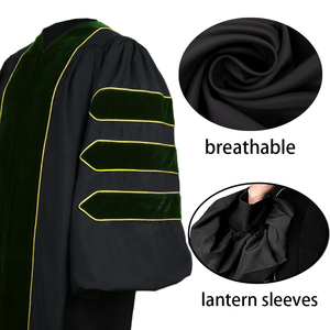 Robe de graduation doctorale vert forêt, Régalia académique doctorale par l'université Capuchon de doctorat avec velours et passepoil doré - Product Image 2