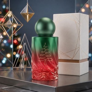 Flacon de parfum en verre transparent de 50 ml, vide, rechargeable, avec atomiseur, bouchon vert, pompe dorée, cadeau de Noël, gravure possible - Product Image 1