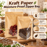 Sachet alimentaire Doypack en papier kraft brun imprimé sur mesure avec fenêtre transparente, fermeture éclair, résistant à l'humidité, en Mylar, 5,5*7,9*3,1 pouces, vente en gros