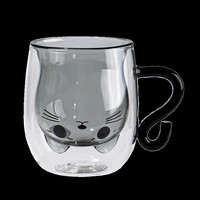 Mug à café en verre double paroi, résistant aux hautes températures, sans danger pour les aliments, réutilisable, cadeau créatif mignon, design chat, tasse à lait