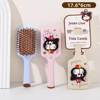 Peigne de massage en plastique ABS série Cow Cat, peigne à cheveux portable anti-statique pour femmes, design de chat de dessin animé, peigne de poche, vente en gros