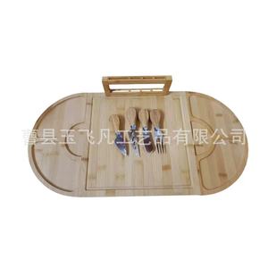 Juego de tablas de cortar queso de bambú, 5 piezas con cuchillos para uso doméstico y en restaurantes, bandeja de madera maciza duradera - Product Image 1