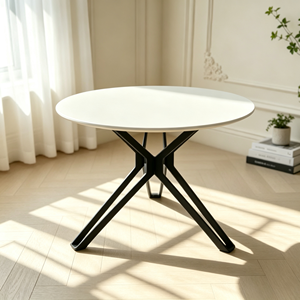 Table basse ronde moderne en verre trempé, cadre en métal noir, meubles de salon, design minimaliste, facile à nettoyer - Product Image 2
