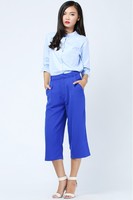Fabricant ODM/OEM – Pantalon Culotte Femme Décontracté Tissé à Jambes Larges, Taille Mi-Haute Élastique, Teint en Pièce, Coupe Droite Courte – 65%